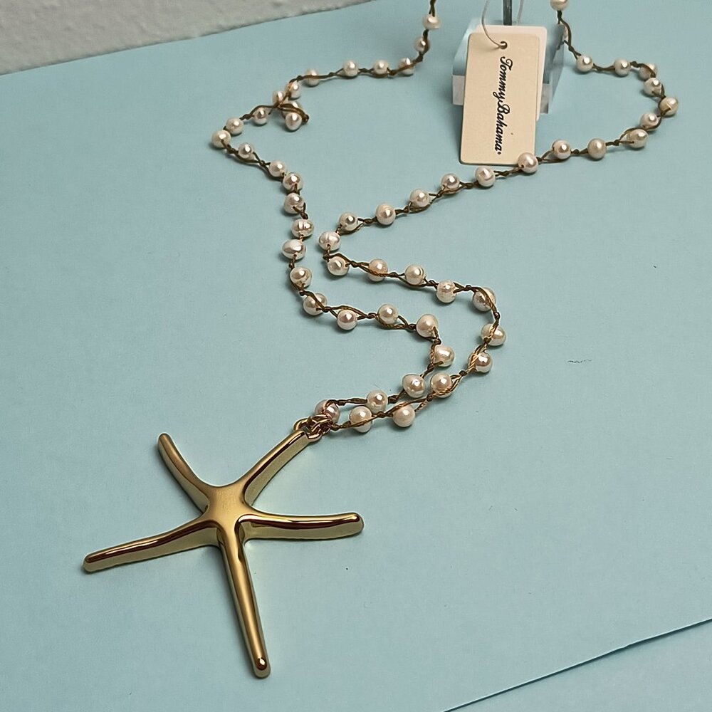Tommy Bahama Starfish Long Pendant Freshwater Pearl Necklace Gold Tone W…